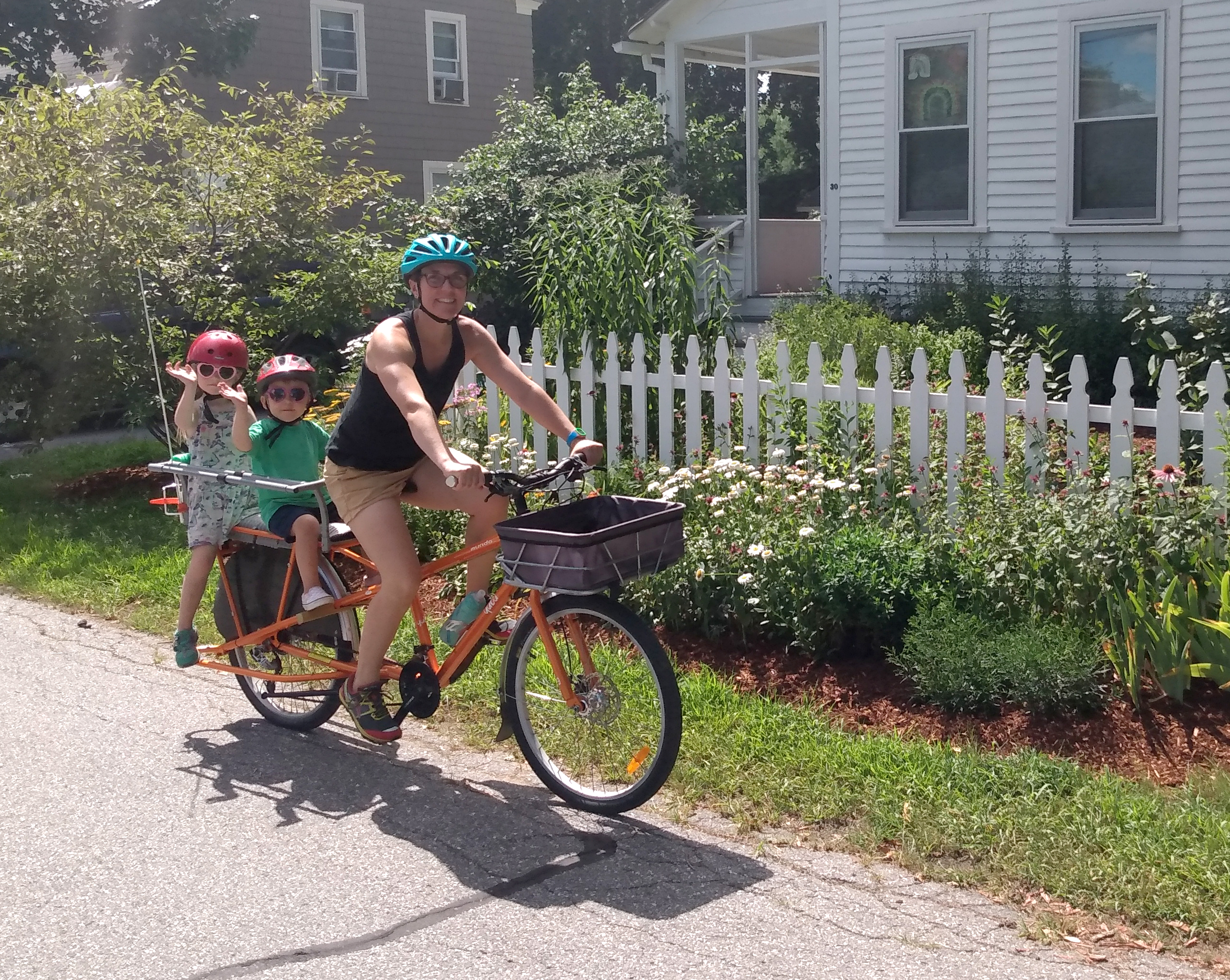 Jean Marie Bryenton with her kids Callum and Juno out on a cargo bicycle ride last July.